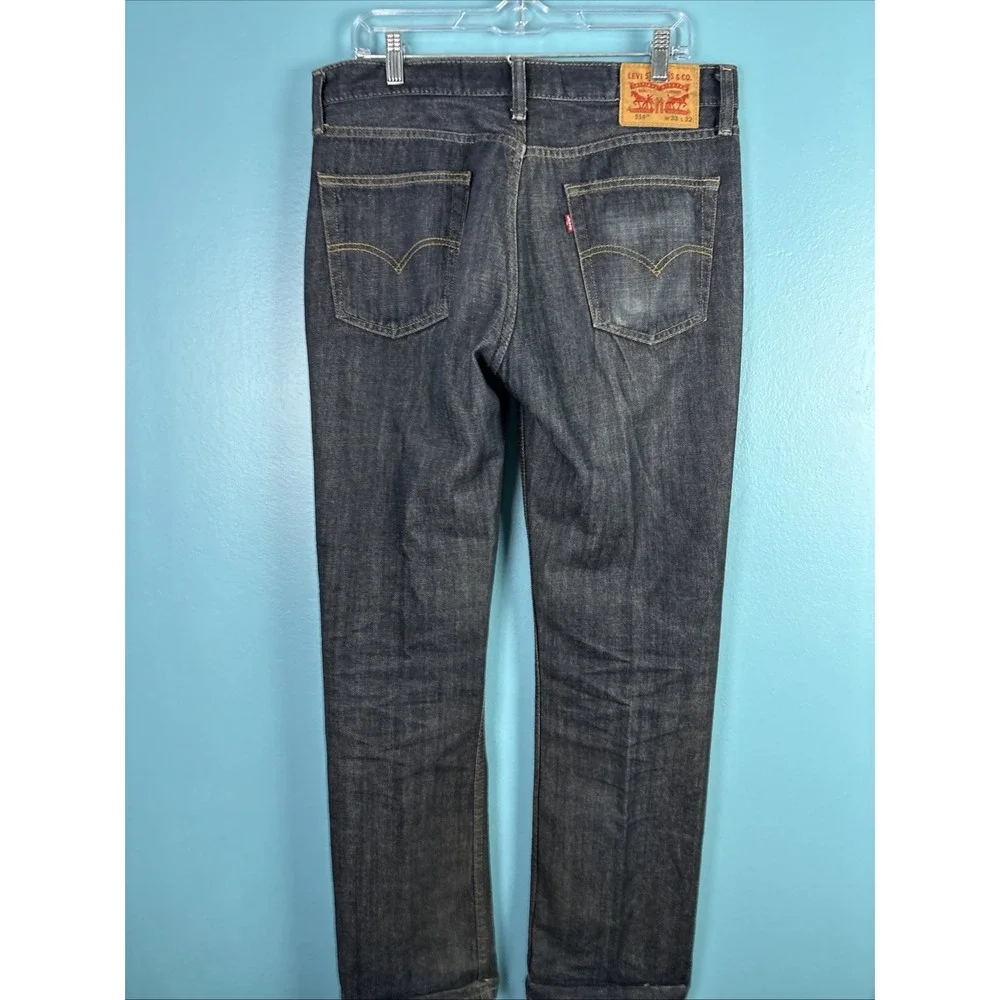 Levi's 514 33 X 32 Straight Fit, Mid Knight Dark Wash Mens Jeans Whiskers Fade